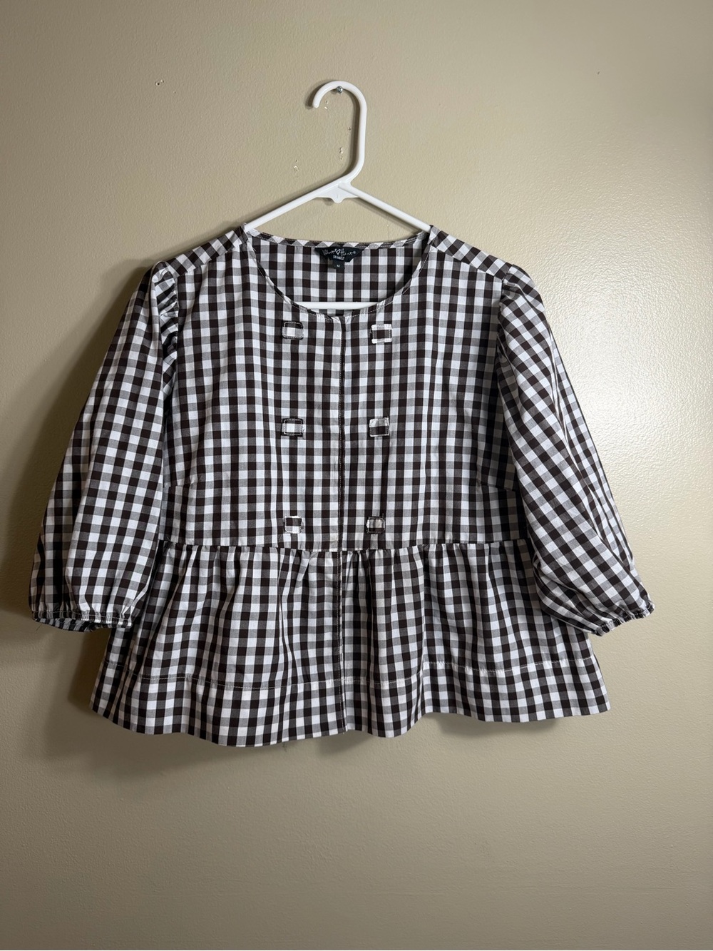 Velvet Heart Brown Gingham Cropped Peplum Babydoll Top Size M